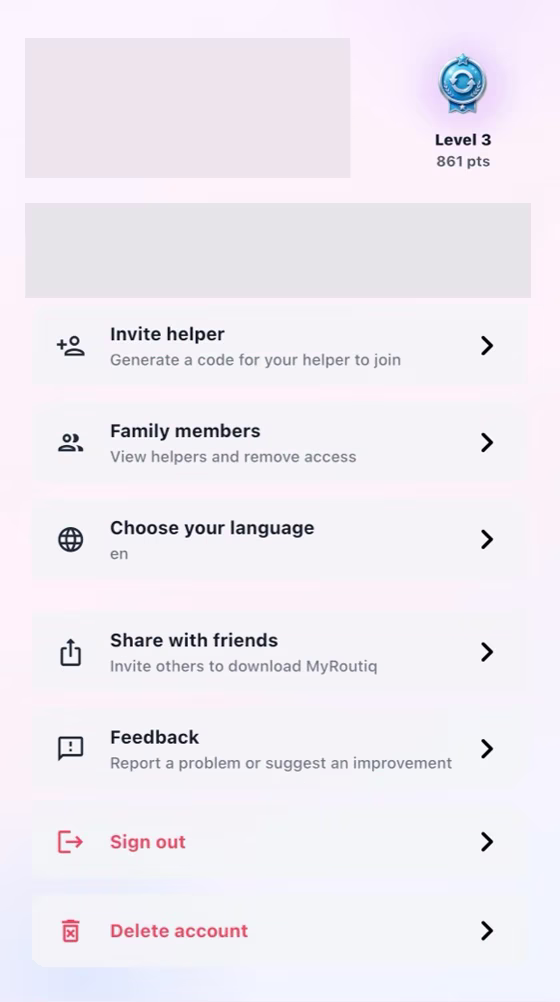 MyRoutiq household level and Care Points badge
